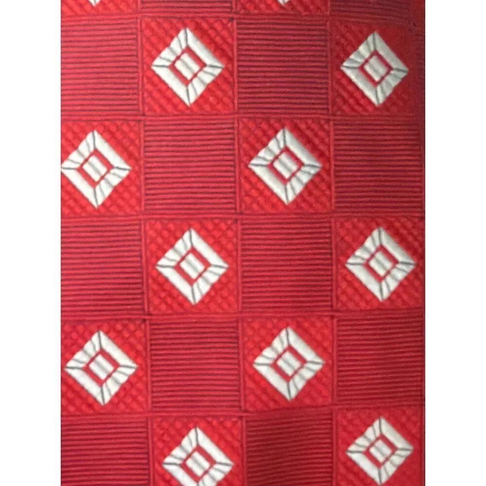 Jos. A. Bank Men’s Red Gray Square & Diamond Pattern Long Silk Necktie